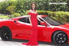 潘慧如性感火紅低胸爆乳洋裝千萬法拉利出場。（記者邱榮吉/攝影）