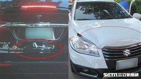 「小鋼砲」撞凹名車「特斯拉」／翻攝畫面