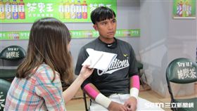 ▲統一獅捕手林祐樂受訪。（圖／記者蕭保祥攝影）