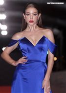 安妮一襲亮藍色深V長禮服性感踏上紅毯，好身材一覽無遺，當然少不了放送美胸，但傲人胸圍呼之欲出，美到讓人發暈。（記者邱榮吉/攝影）