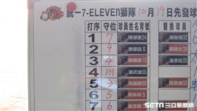 ▲統一獅賽前白板公布當天先發陣容。（圖／記者蕭保祥攝影）