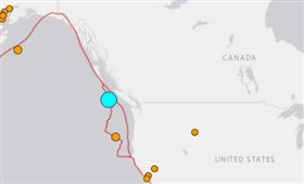加拿大卑詩省（British Columbia）今日發生規模6.7地震。（圖／翻攝自USGS）