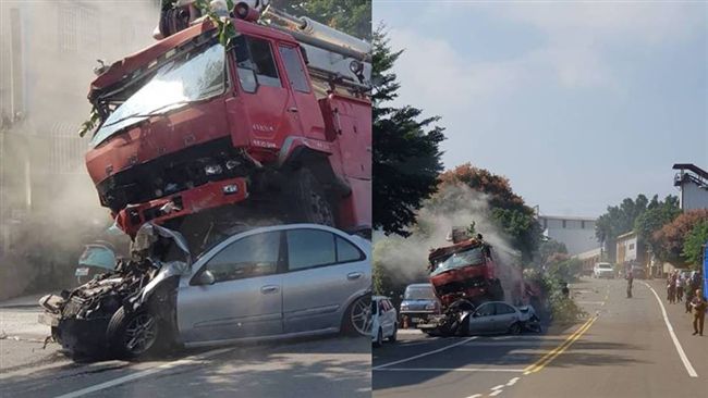 消防報廢車下坡追撞　連壓多台轎車