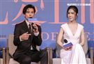 電影「誰先愛上他的」記者會，主持人黃子佼、導演徐譽庭、許智彥，男女主角邱澤、謝盈萱、陳如山、黃聖球。（記者林士傑/攝影）