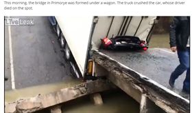 （圖／翻攝自LiveLeak）羅斯,斷橋,貨車,夾殺