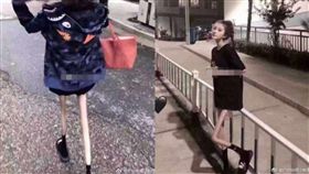 網美「腿激瘦成牙籤」 往旁看影子「真實腿型」浮誇修圖露餡（圖／微博）