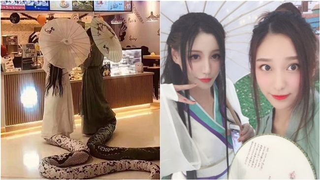 萬聖節扮白蛇青蛇　網：娘子…我許仙