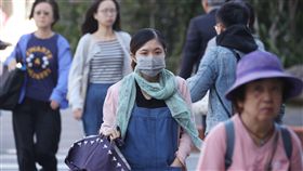 日夜溫差大　民眾戴圍巾保暖中央氣象局29日表示，受東北季風影響，加上輻射冷卻效應明顯，清晨宜蘭的攝氏14.4度，刷新今年入秋以來全台最低溫紀錄，而白天各地天氣晴朗，各地高溫可達28至30度，但西半部要留意日夜溫差大。圖為走在台北街頭的民眾戴上圍巾保暖。中央社記者吳翊寧攝　107年10月29日