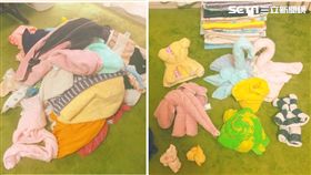 一名女網友日前借住朋友家時，發現朋友家中毛巾一團亂，就順手幫對方整理，將毛巾折成各式各樣的動物造型，辦了一場「動物派對」。其他網友看到後，掀起熱議，紛紛直喊「好神喔！跪求教學」。（圖／臉書《腹餓帶。》授權提供）