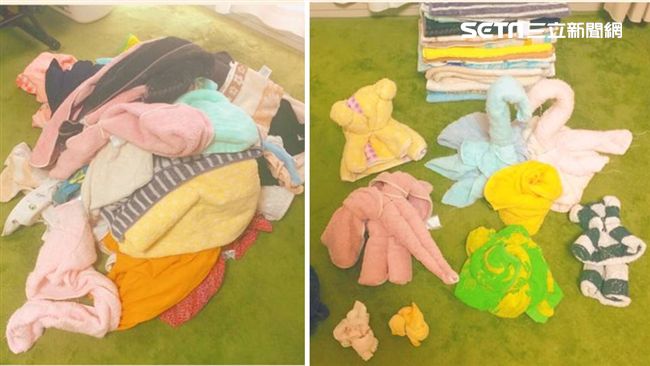 房間一團亂！她用毛巾辦「動物派對」