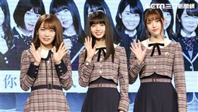 日本女團「乃木坂46」成員秋元真夏、齋藤飛鳥、松村沙友理跨海來台宣傳代言手遊。（記者林士傑/攝影）