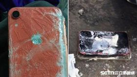 網友分享自己的愛瘋XR被堆高機碾爆。（圖／取自臉書社團爆怨公社）