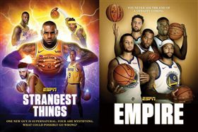▲湖人隊被套上《怪奇物語》、勇士隊被套上《嘻哈世家》。（圖／翻攝自ESPN官網）