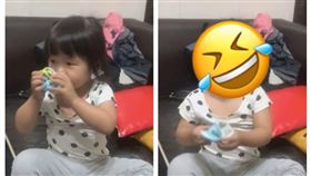 網友分享自己女兒脫襪聞，被自己的腳丫臭到變臉。（圖／網友授權提供）