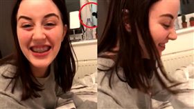 20歲牙套妹錄到「詭異人頭」探頭看　嚇喊：只有我和閨蜜在家…（圖／推特）