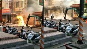 桃園大業路施工挖斷瓦斯管線竄火舌　波及小吃店（圖／爆怨公社）