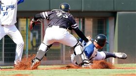 陳子豪遭夾殺受傷退場。（圖／中職提供）