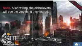 近日網路不斷瘋傳恐怖組織伊斯蘭國（IS）的宣傳圖，可看到照片中的曼哈頓大樓被炸得滿目瘡痍，右上角還寫上「1-1-2019」，似乎暗指在明年1月1日對紐約發動攻擊。（圖／太陽報）