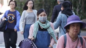 日夜溫差大　民眾戴圍巾保暖中央氣象局29日表示，受東北季風影響，加上輻射冷卻效應明顯，清晨宜蘭的攝氏14.4度，刷新今年入秋以來全台最低溫紀錄，而白天各地天氣晴朗，各地高溫可達28至30度，但西半部要留意日夜溫差大。圖為走在台北街頭的民眾戴上圍巾保暖。中央社記者吳翊寧攝　107年10月29日