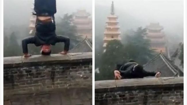 酒後見雪嗨翻　武俠高手倒立險摔死