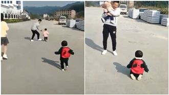 想撒嬌見爸抱他人　萌弟跑到崩潰跪地