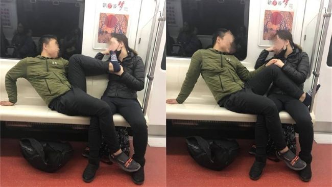 噁男搭地鐵放閃　脫鞋把腳塞女友嘴裡