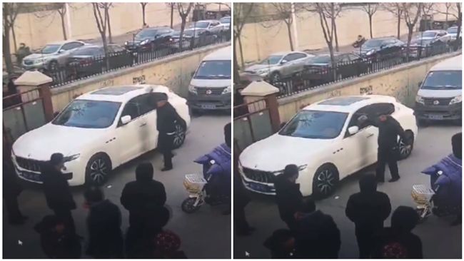 「瑪莎拉蒂」擋通道！阿公暴怒猛砸車