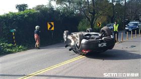 新北市，石碇，北宜公路，保時捷，翻車，過彎不慎