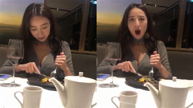 正妹鋸牛排雪乳狂震！網友暴動噴鼻血