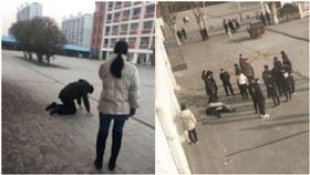 高中生被老師欺騙跳樓自殺，校方笑拍家屬崩潰下跪。（圖／翻攝ˋ自微博）