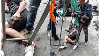 悚！鷹架從天而降　插進工人腳踝濺血