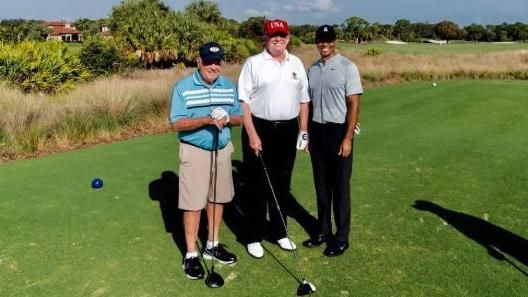 高球／老虎、金熊相伴　川普快意揮桿