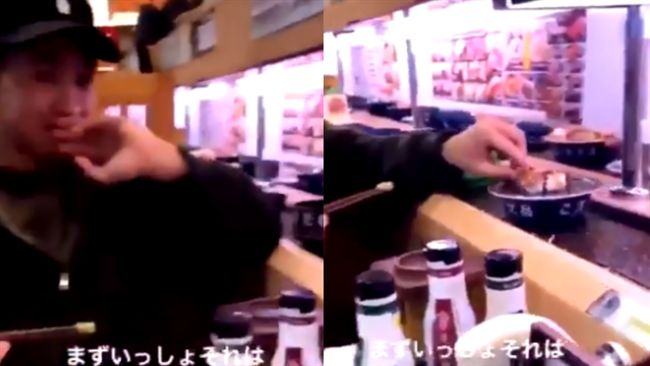 迴轉壽司店現奧客！髒手掀生魚片加料