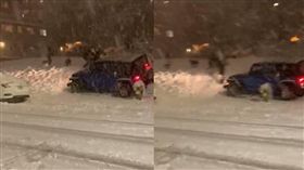 不爽愛車被雪球砸！呼麻女暴走「180度迴轉」衝撞人群　圖／翻攝自臉書