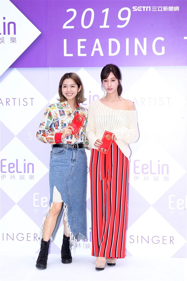 伊林模特兒陳倩妏、陳敬宜2019豬年行大運開工好采頭。（記者邱榮吉/攝影）