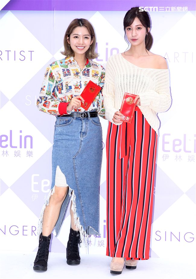 伊林模特兒陳倩妏、陳敬宜2019豬年行大運開工好采頭。（記者邱榮吉/攝影）