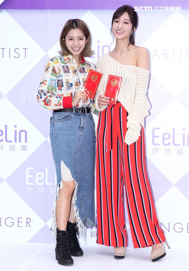 伊林模特兒陳倩妏、陳敬宜2019豬年行大運開工好采頭。（記者邱榮吉/攝影）