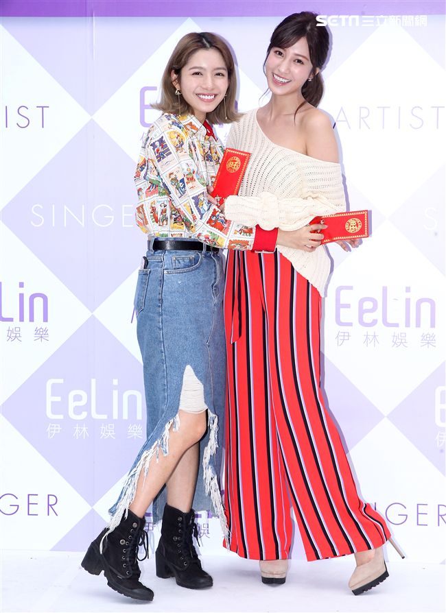 伊林模特兒陳倩妏、陳敬宜2019豬年行大運開工好采頭。（記者邱榮吉/攝影）