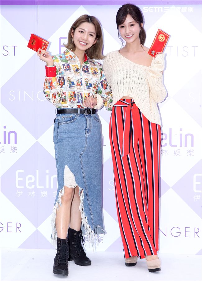 伊林模特兒陳倩妏、陳敬宜2019豬年行大運開工好采頭。（記者邱榮吉/攝影）