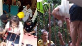 妙齡女墜樓！胸部卡插鐵欄杆上。。。(翻攝泰國《Khaosod新聞網》)