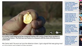農田挖出1500年古黃金項墜　「寶物獵人」名留青史！
圖／翻攝自DailyMail
https://www.dailymail.co.uk/sciencetech/article-6709961/Anglo-Saxon-pendant-dating-1-500-years-discovered-amateur-metal-detectorist.html