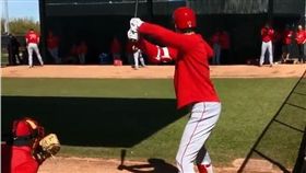 ▲大谷翔平（右）術後首度面對投手投球。（圖／翻攝自天使隊推特）