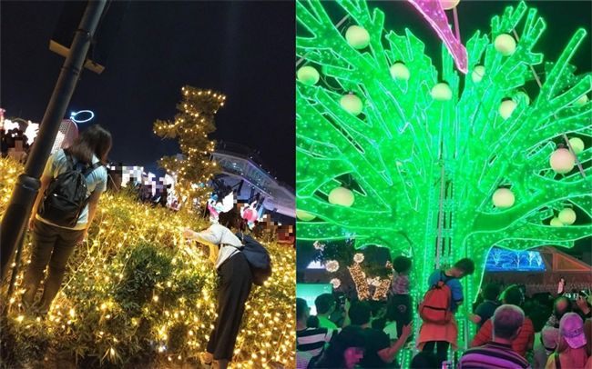 最美風景…賞燈民眾踩燈泡、小孩攀爬