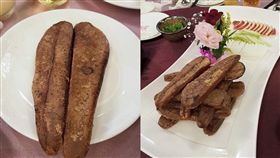 中南部霸氣喜酒菜色經常給人意想不到的驚喜，日前就有網友分享，參加喜宴時，吃到一人一盤干貝鮑魚沙拉當前菜，就連火鍋的海鮮配料也都是高檔食材，沒想到近日又有網友在臉書《爆廢公社》上Po文，表示自己到台中喝喜酒，其中有道菜色讓她相當驚訝，因為居然是一人一半的烤烏魚子！（圖／翻攝自臉書爆廢公社）