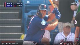 ▲前紐約噴射機四分衛提博（Tim Tebow）敲出春訓首安。（圖／翻攝自MetsZone）
