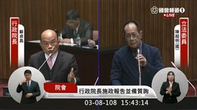 ▲國民黨立委陳超明質詢行政院長蘇貞昌。（圖／翻攝自國會頻道）