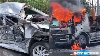 轎車對撞砂石車火燒車　面目全非2傷