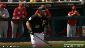 ▲海盜捕手瑟維里（Francisco Cervelli）挨觸身球假裝要衝上投手丘。（圖／翻攝自Back to MLB）