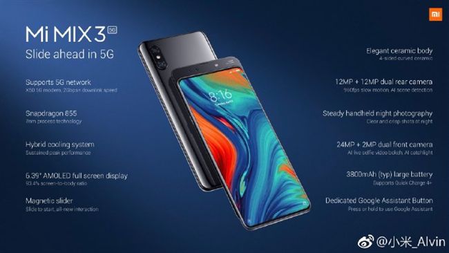 小米MIX 3　獲5G CE認證