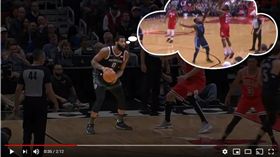 ▲活塞卓蒙德（Andre Drummond）想學哈登後撤步投三分球，結果投成麵包。（圖／翻攝自NBA on TNT）